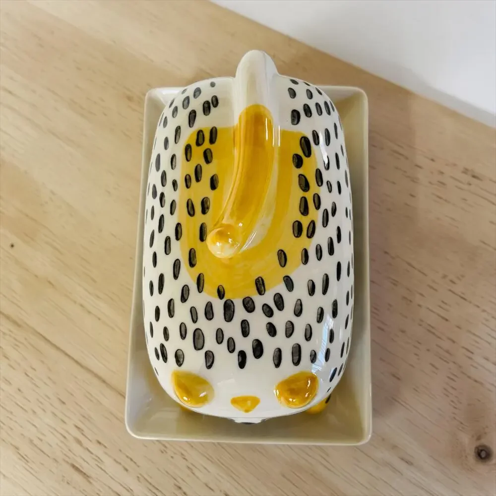 New Potter's Studio Yellow Black Spotted Cat Kitty Kitchen Butter Serving Dish